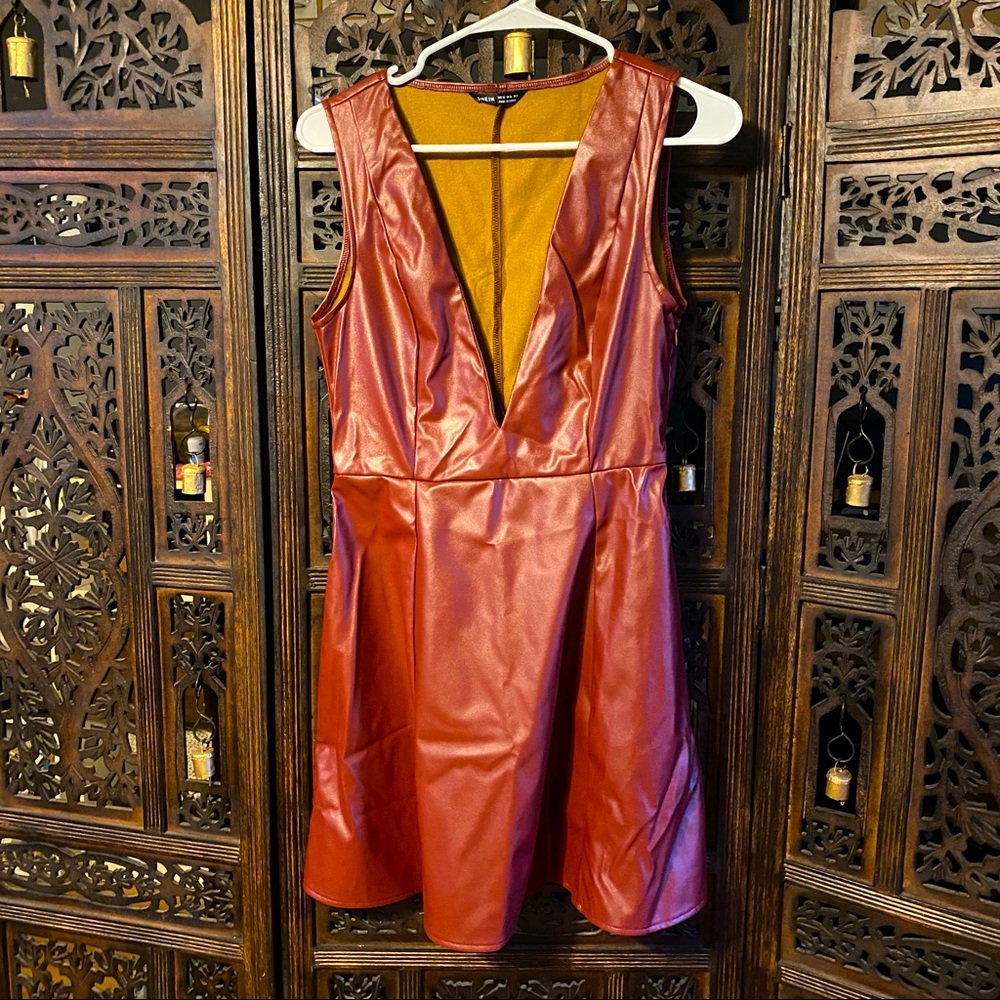 Burgundy faux leather skater dress